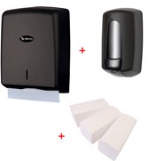 WillieJan handen wassen bundel 7003 - Zwart – Zeepdispenser – Handdoekjes dispenser + 3 bundels handdoekjes