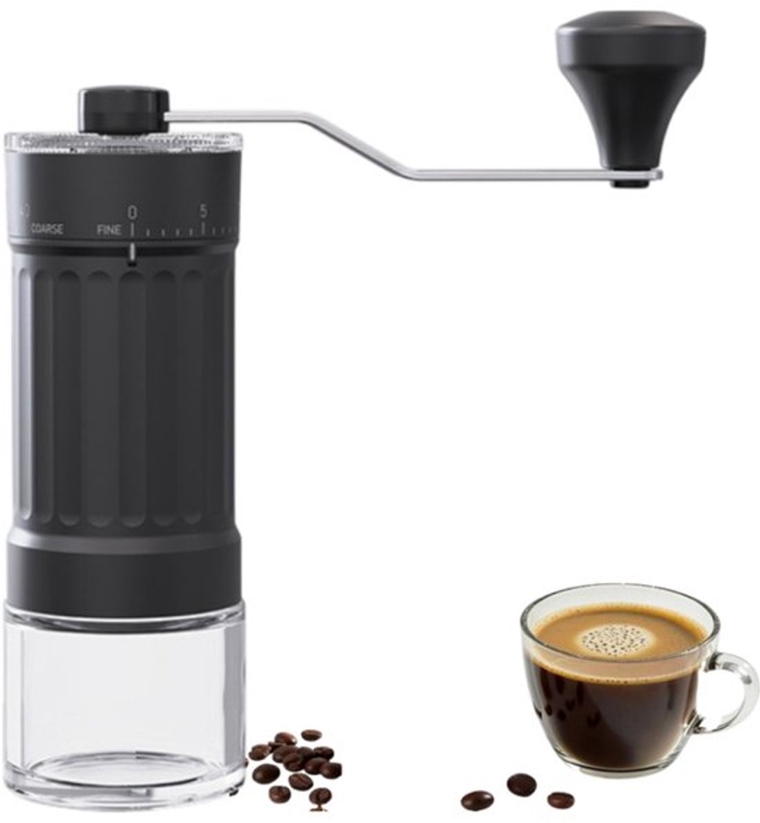 Handmatig aangedreven koffiezetapparaat - koffiemolen - koffiebonenmolen - handmatig - koffieapparatuur - externe afstelling - draagbare molen - geschikt voor het malen van koffie - zwart - 17*5,8*19 cm