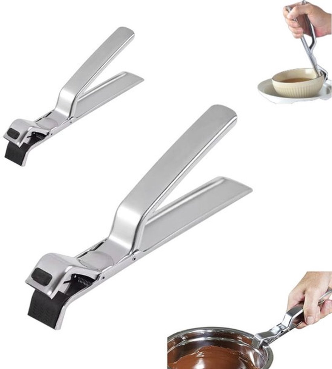 2 stuks - Zilver - verbrandingsklemmen - Komklemmen - Kookplaatklemmen - Antislipontwerp - Geschikt voor ovens, airfryers, stoomkokers, potten en kommen