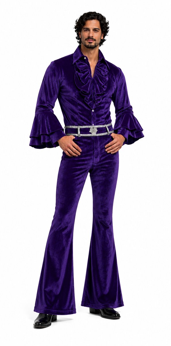 Paarse Disco Jumpsuit Heren – Luxe 70’s Retro Kostuum - maat XL