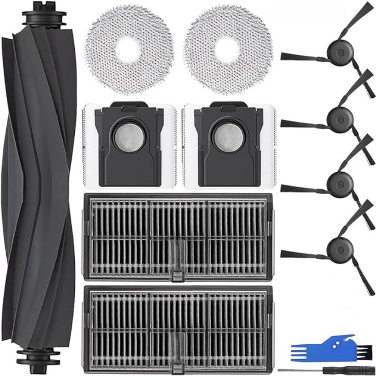 13stuks - accessoireset - stofzuigerzakken -geschikt voor dreame X40 PRO/X40Ultra/L40 Ultra - 1x hoofdrolborstel, 2 x stofzak, 4 x zijborstels, 2 x filter, 2x dweildoeken - Inclusief borstel en schroevendraaier