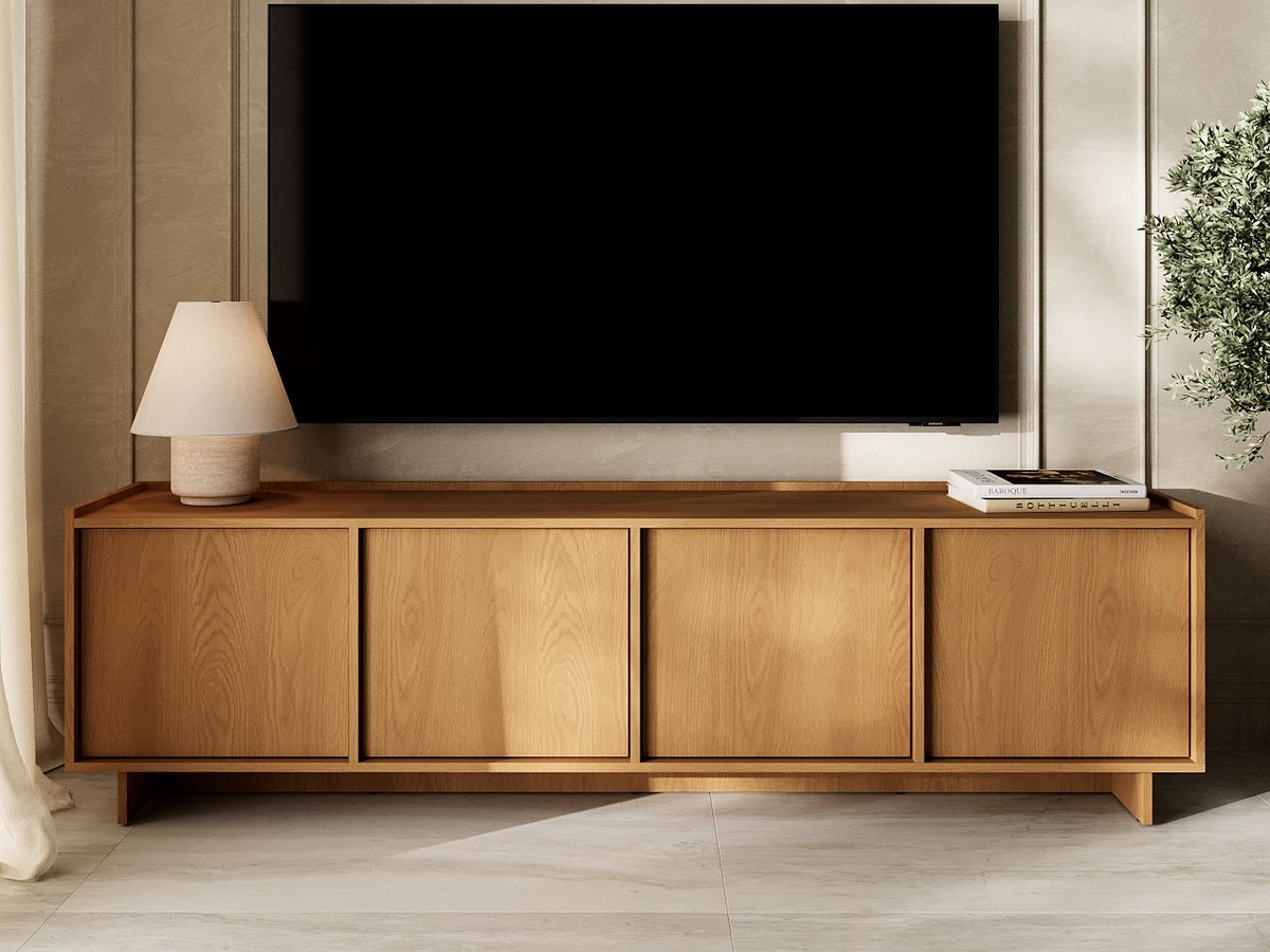 GrainGold – TV-Meubel Azumi – Karamel eiken - Met Deuren - Modern Scandinavisch Design - 195 cm