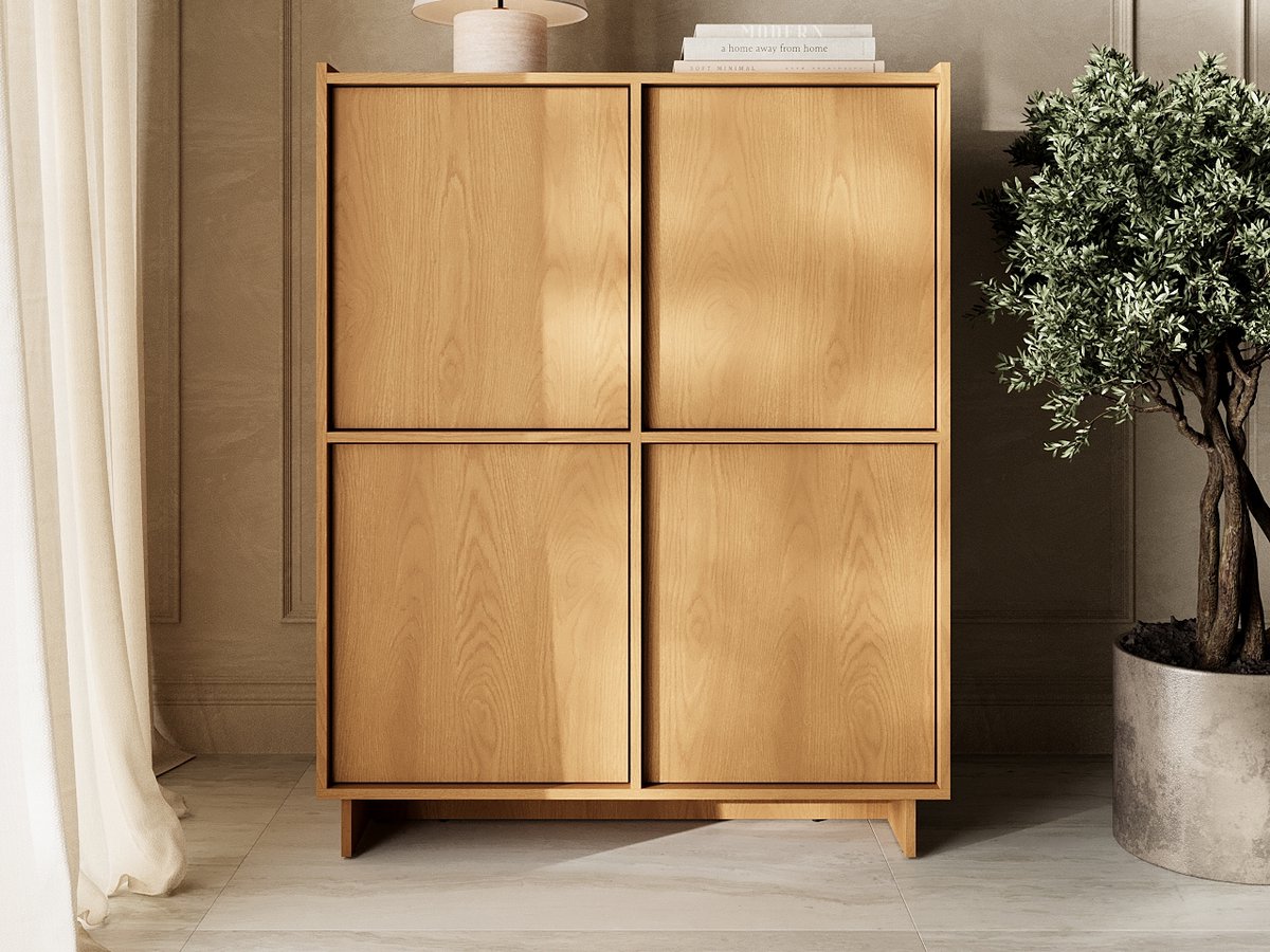 GrainGold – Dressoir Azumi – Karamel eiken - Met Deuren - Modern Scandinavisch Design - 98 cm