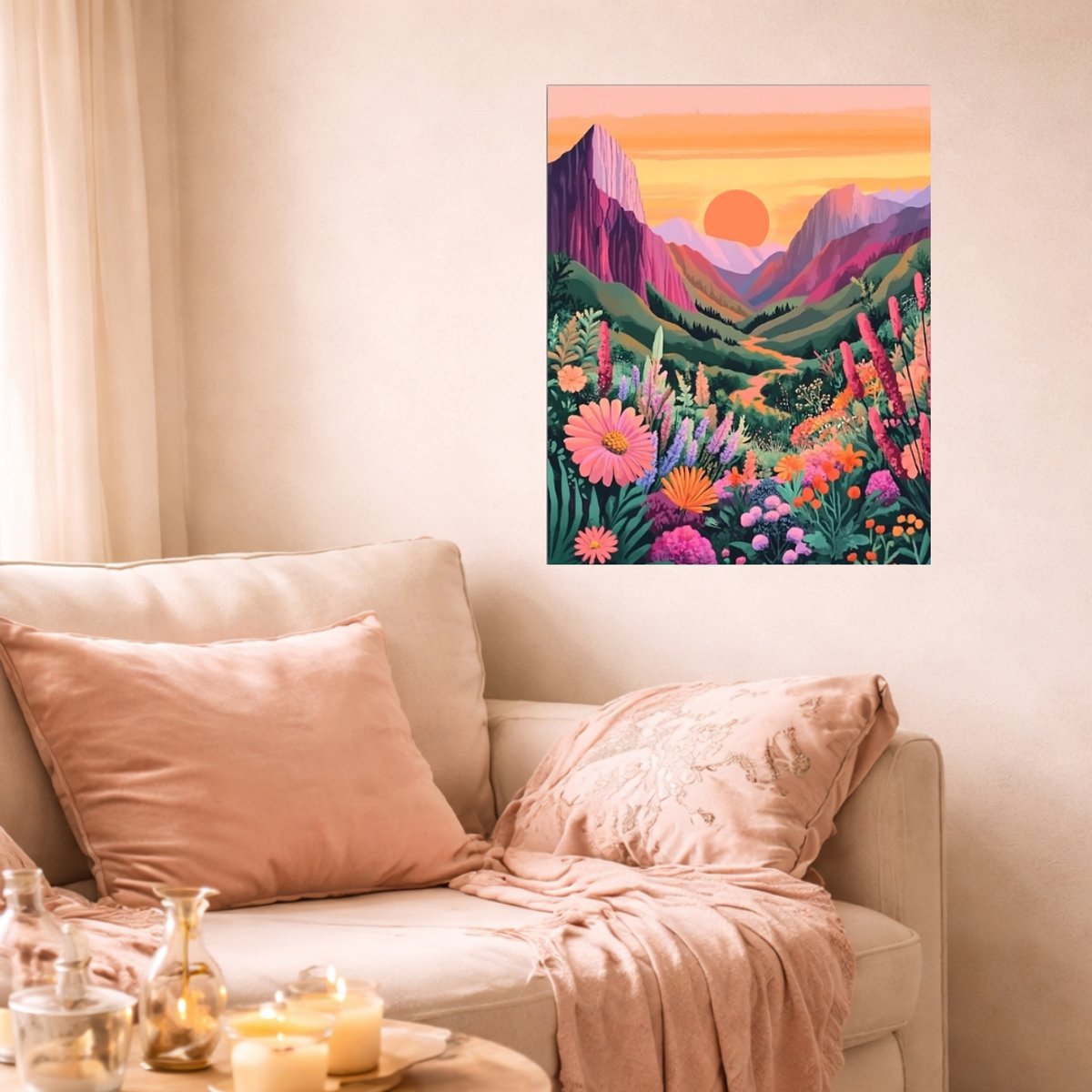 MET FRAME - Paint by numbers Volwassenen – schilderen op nummer – Creatieve hobby – Ontspanning thuis – Cadeau idee – Compleet pakket – DIY decoratie – Landschap – Zacht kleurenpalet – Golden Path Between Hills — afbeelding 4