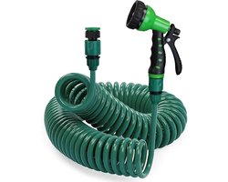 Tuinslang spiraal - 30 m - Flexibele tuinslang - Tuinspiraalslang - Uitschuifbare tuinsslang - spiraalslang - 7 standen - met sproeikop - voor tuinieren, huisdieren wassen, terrasreiniging en autowassen - groen