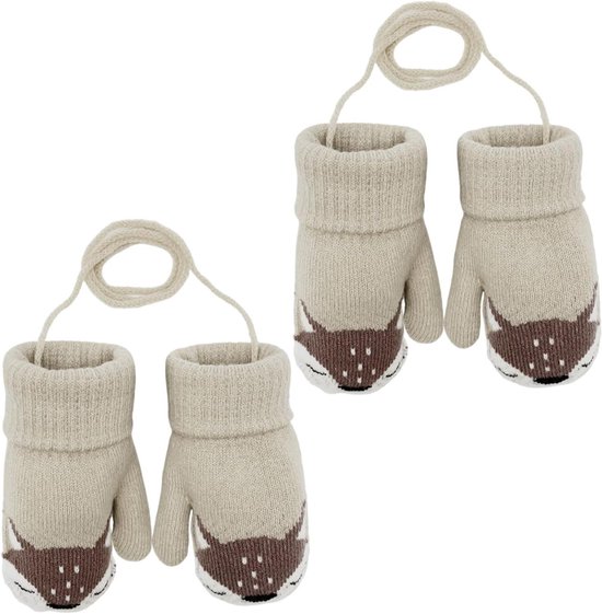 Baby Wanten - Kinderhandschoenen Baby - Warm Houden - Met Nekband - 2 Paren - Wit