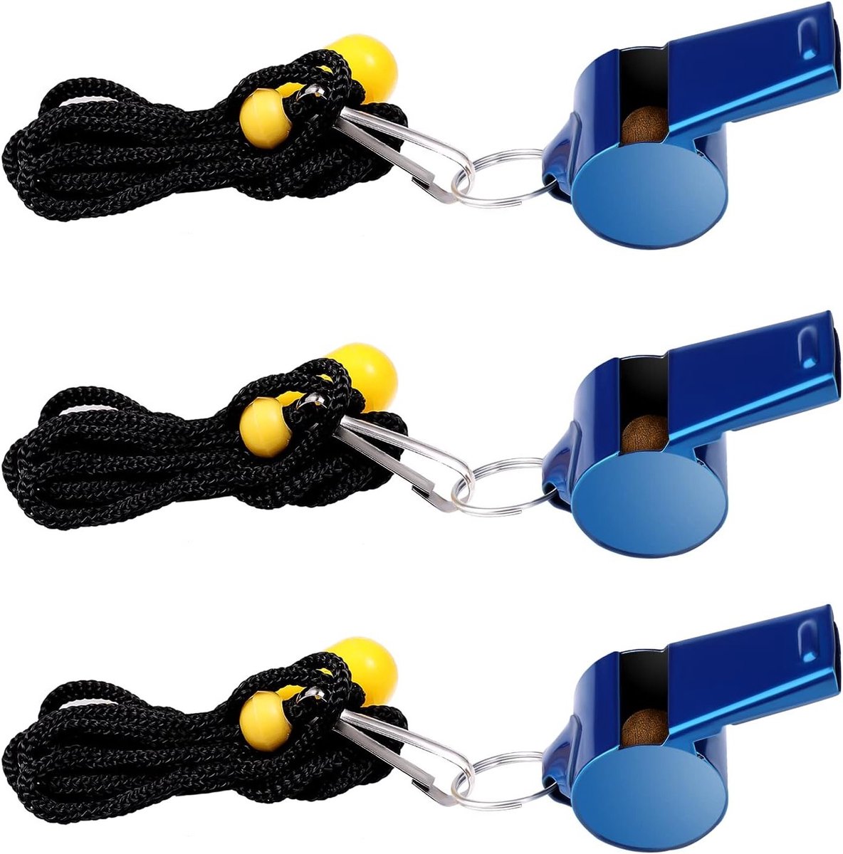 3-delige RVS Fluitjes met Koord, Super Luide Sportfluitjes voor Buitenactiviteiten, Gymlessen en Noodgevallen