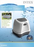 Doos van Intex Krystal Clear Zoutwater Systeem QS400, met afbeelding van zwembad en systeem.