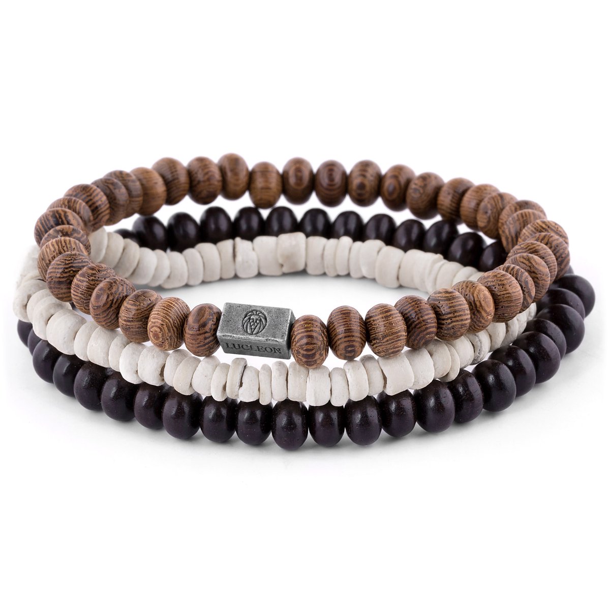 Miro Armbandtrio met Kokosnoot- & Houten Kralen