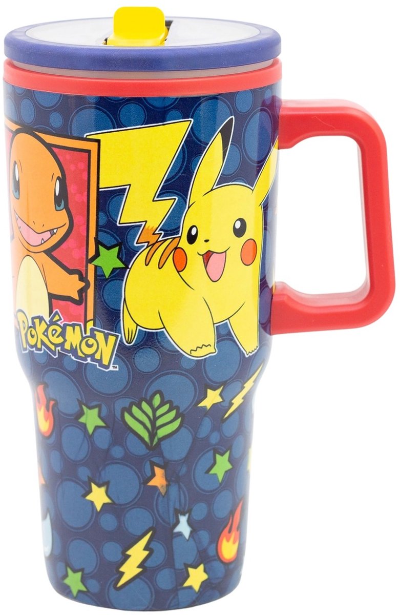 Pokemon Drinkbeker met Rietje Jongens en Meisjes – Pikachu – Beker met Deksel en Handvat