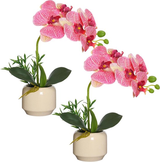Kunstorchideeën in pot - Zijden bloemen Nep orchidee - Huisdecoratie - Hoge simulatie ontwerp - 40 cm Hoog - Roze