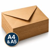 50x Bruine Kraft Enveloppen C5 Formaat - Gerecycled Papier - Duurzame Keuze - Envelop A5 - 16,2 cm x 22,9 cm (A4 gevouwen)