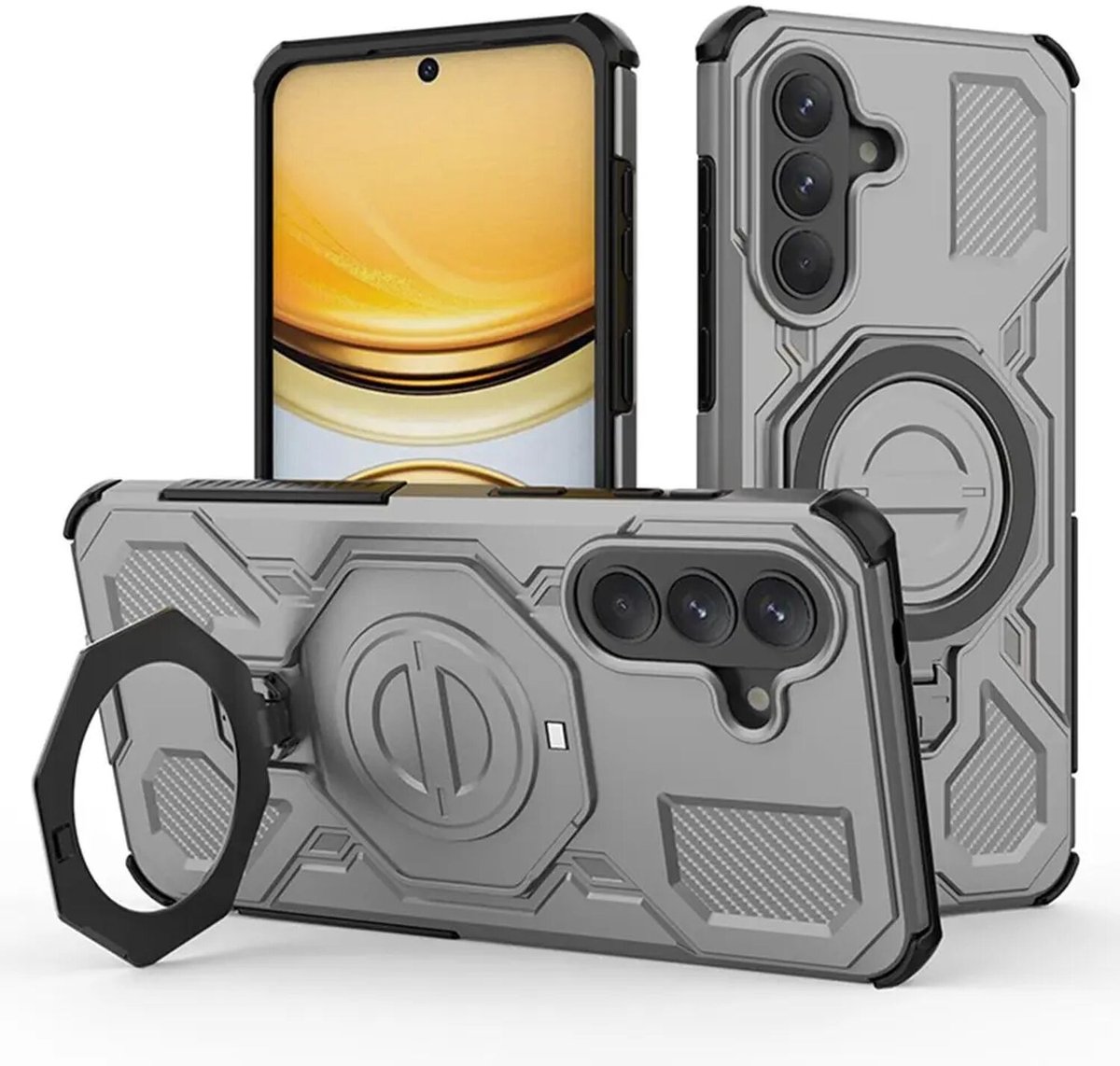 Hoesje geschikt voor Samsung Galaxy A57 | Compatibel met MagSafe / Qi2 | 360° Draaibare Magnetische Standaard | Back Cover Kickstand Ring | Grijs