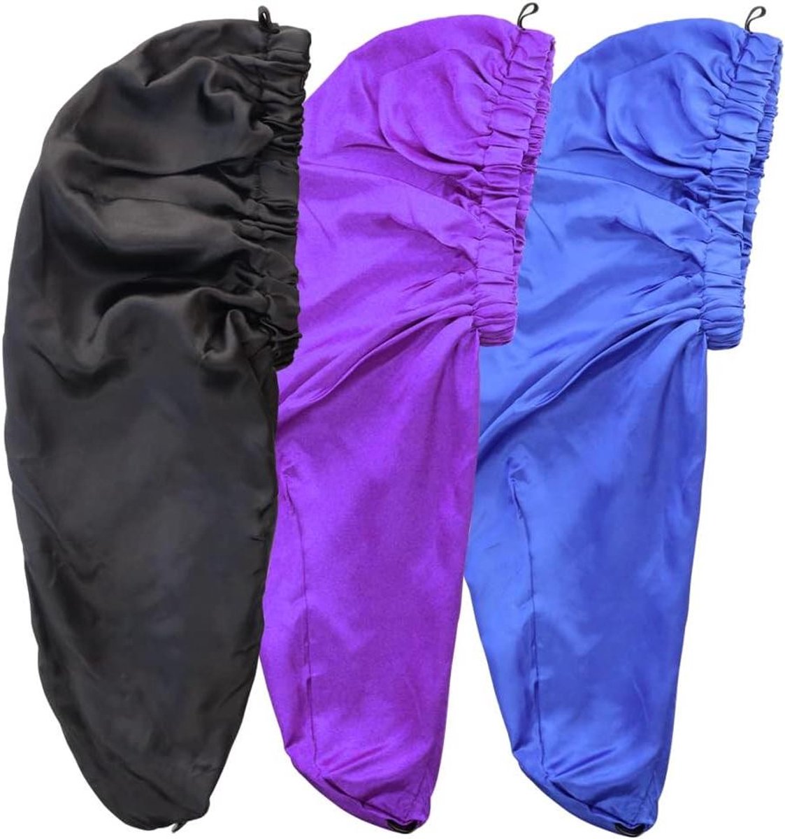 Slaapmutsen - Haarmutsen Bonnet - Bescherming Haar - Opvouwbaar Extra Lang - 3 stuks - Zwart