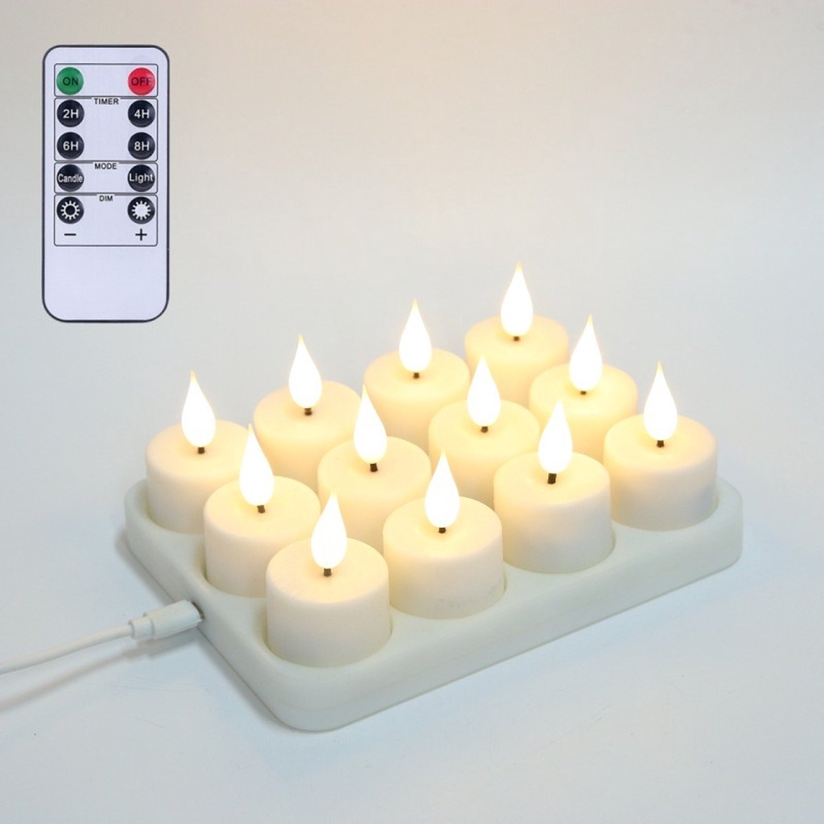 Oplaadbare LED Theelichtkaarsen met Afstandsbediening, Warm Wit, Set van 12