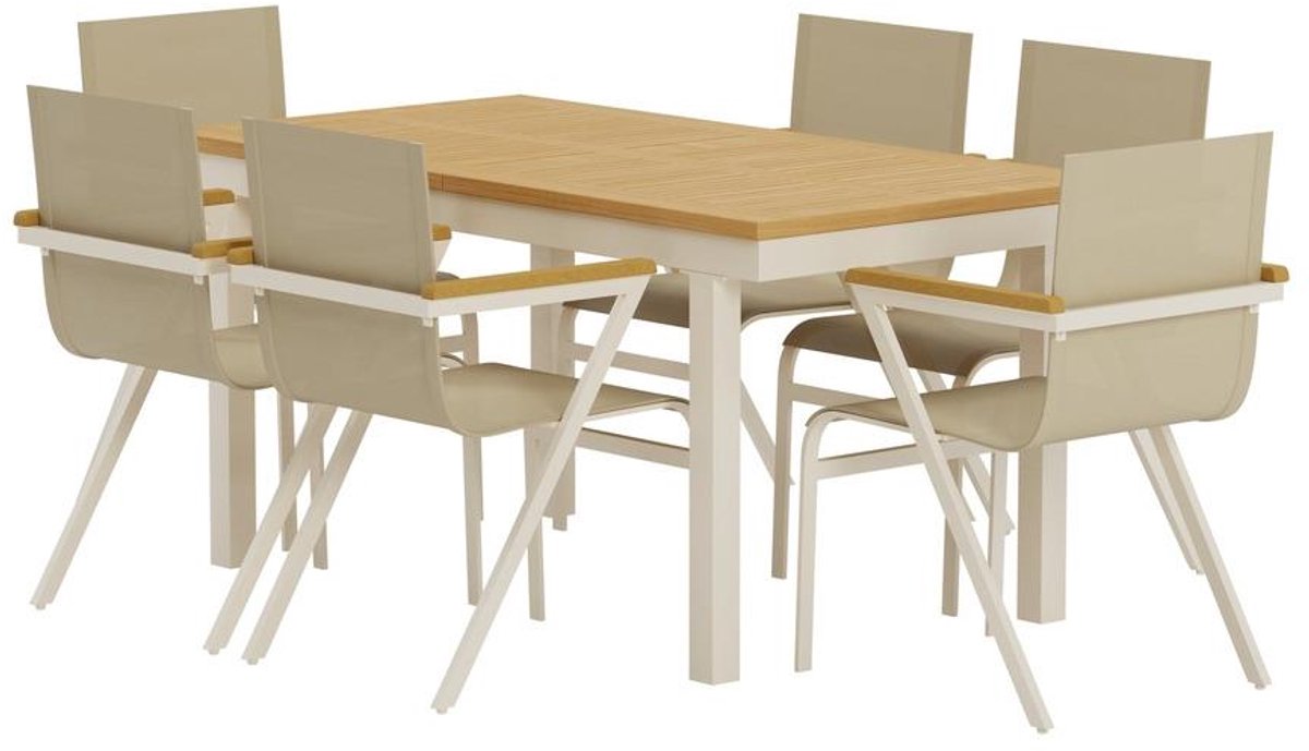 Svea - Josef rechthoekige tuintafel - naturel + 6x Robbie tuinstoelen - beige