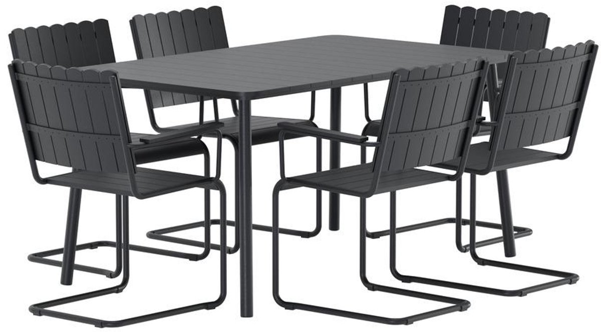 Svea - Mitchel eethoek 6 tuinstoelen - zwart/zwart