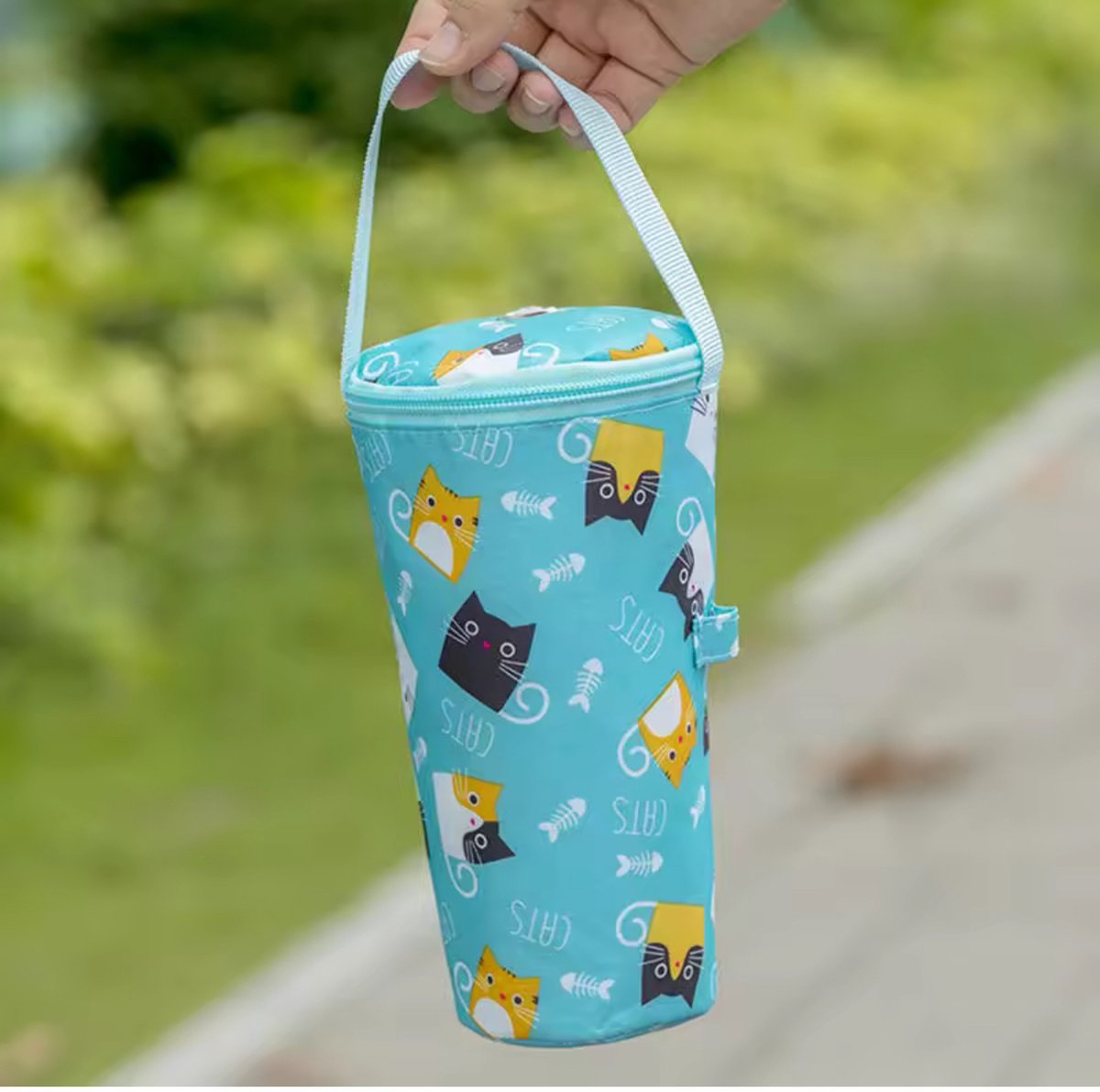 Geïsoleerde Flessentas voor Babyfles en Drinkfles – Thermische Fleshouder met Handvat – Waterdichte Bottle Bag – Voor Warm & Koud Drank – Katten Design Blauw