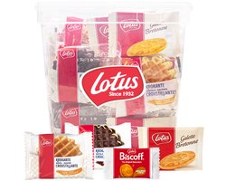 Lotus verpakte koekjes 738g - 66 stuks - Snackbox gevuld met krokante wafels vanille & chocolade, Bretons Botergaletje en Lotus speculoos gevuld speculooscrème