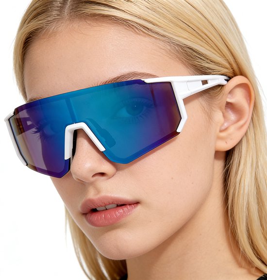 Zonnebril - Sport Zonnebril - Fietsbril - Sportbril - Grootframe Sport Zonnebril - Festival Zonnebrillen - Voor heren en dames - Wit - Paars/groen spiegelglas - Voor Fietsen, Hardlopen en Buitenactiviteiten - Geweldig Cadeau voor Vrouw & Man van Merkloos — afbeelding 4