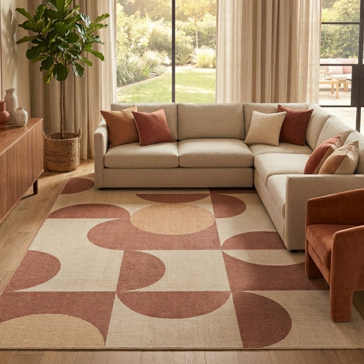 Tapiso Wisp Vloerkleed Laagpolig – Bruin Crème Tapijt – Geometrisch Retro Patroon – Woonkamertapijt Antislip – Woonkamer Slaapkamer Eetkamer 160x220
