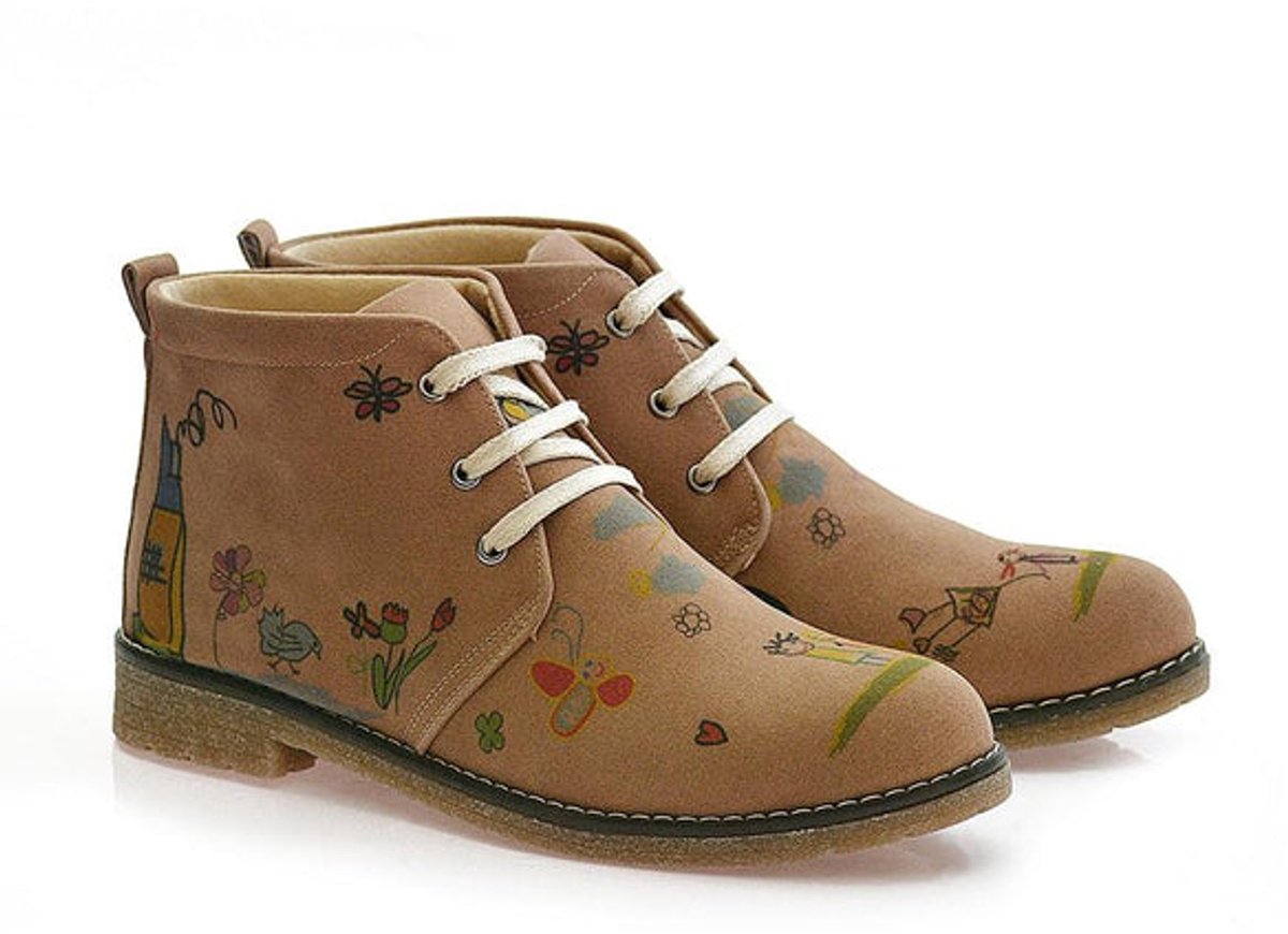 Goby Dames Veterboots – Bloemen Print – Handgemaakt Vegan Leer – Comfortabele Damesboots – Maat 39