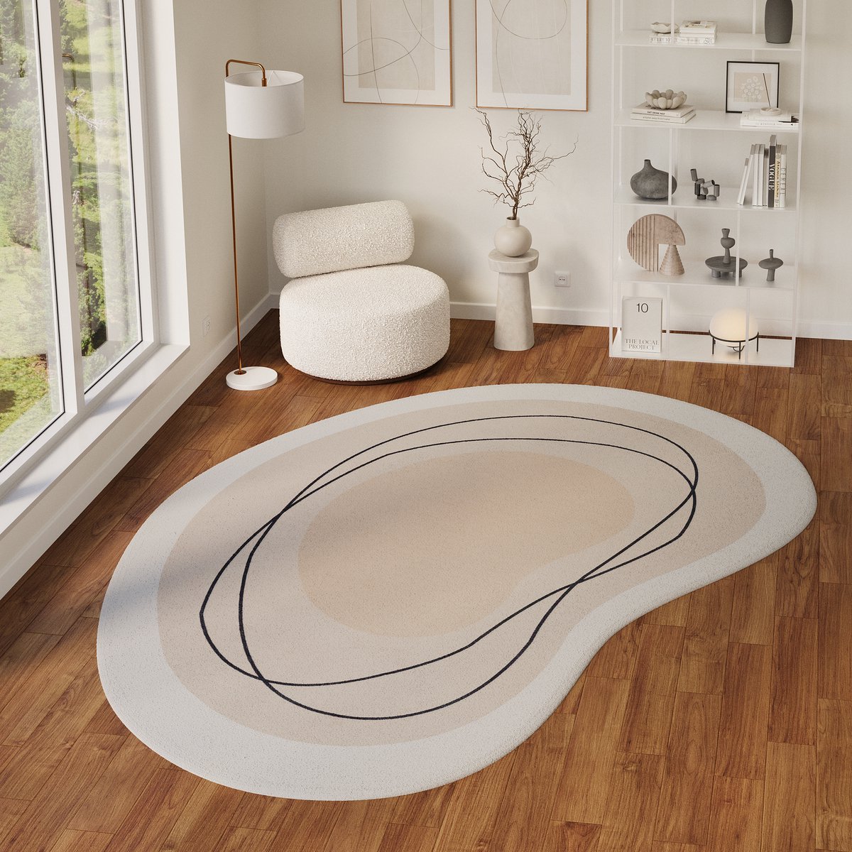 Tapiso Wisp Vloerkleed Organisch – Laagpolig Tapijt Modern Abstract Design – Creme Beige –