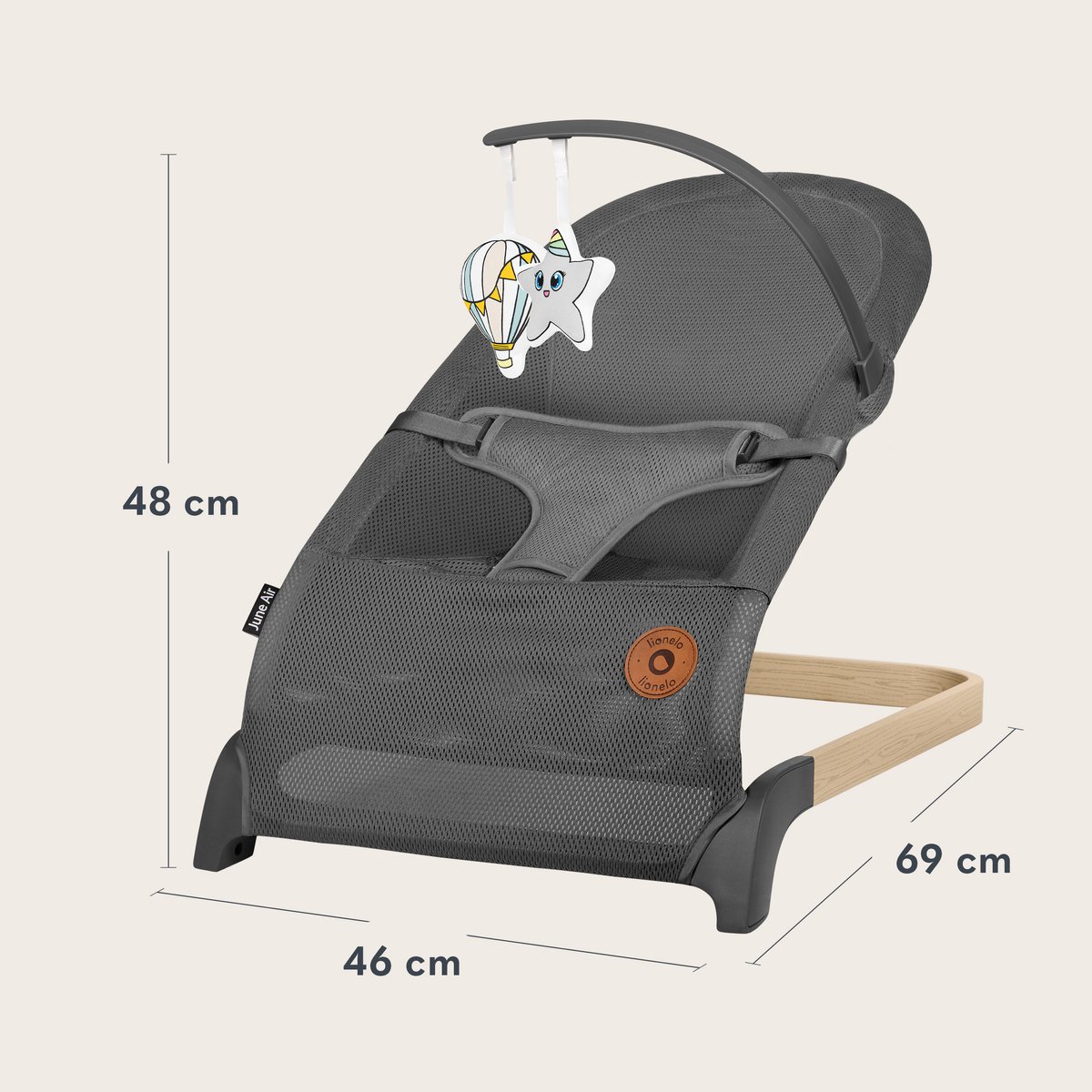 Lionelo June Wipstoel Baby – tot 9 kg – 3-punts veiligheidsgordels – Lichtgewicht – Mesh Bekleding – Plat Opvouwbaar – Natuurlijke Schommelbeweging – Gecertificeerd – Babyschommel & Wipstoeltje thumbnail 7