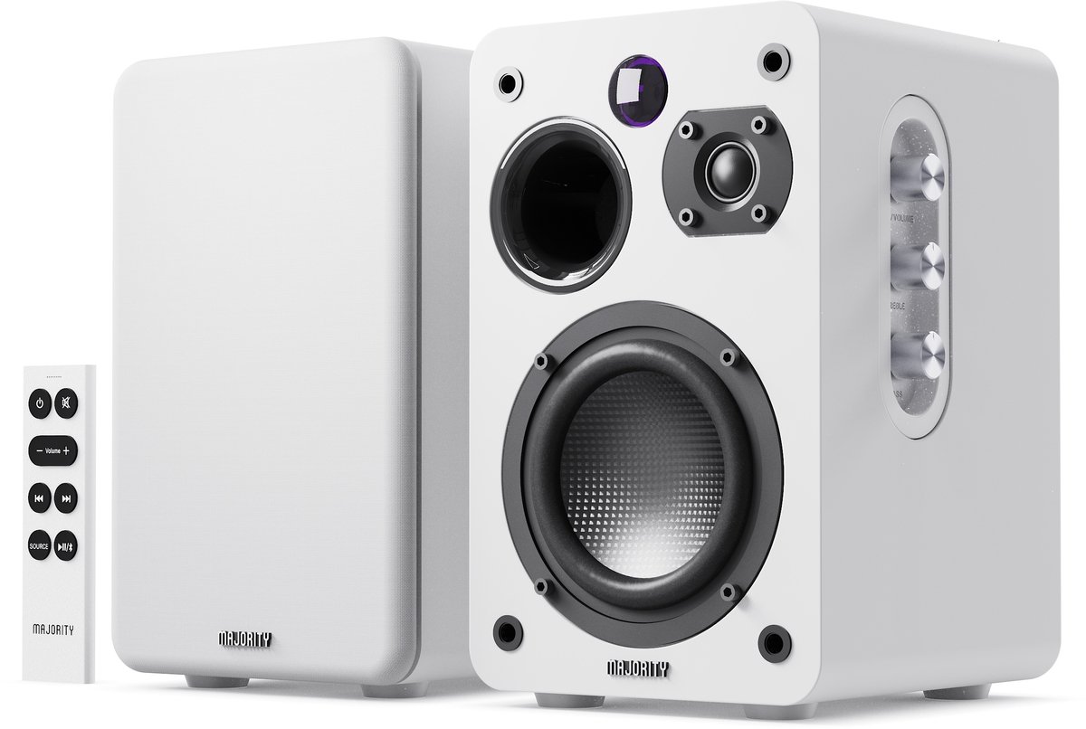Majority D70X Active Bookshelf Speakers - Bluetooth - Stereo - 70 W RMS - Wit