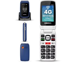 Uniwa V202T Senioren Telefoon 4G Senioren GSM Mobiele Telefoon Klaptelefoon Grote Toetsen SOS Noodknop Simlockvrij Oplaadstation Luid Geluid