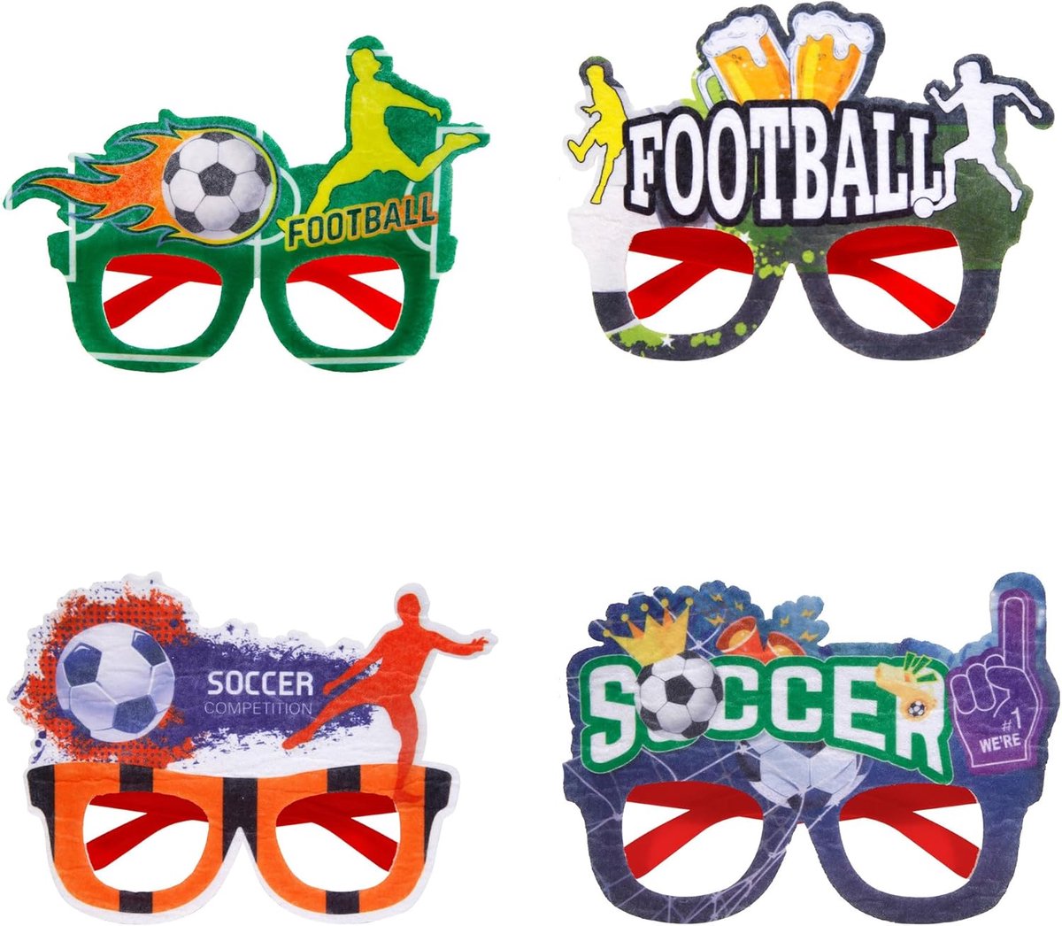 Voetbalbril - 4 stuks - WK bril - Festival Bril - fanbril - feestdecoratie voor voetbal, wereldkampioenschap voetbal 2026