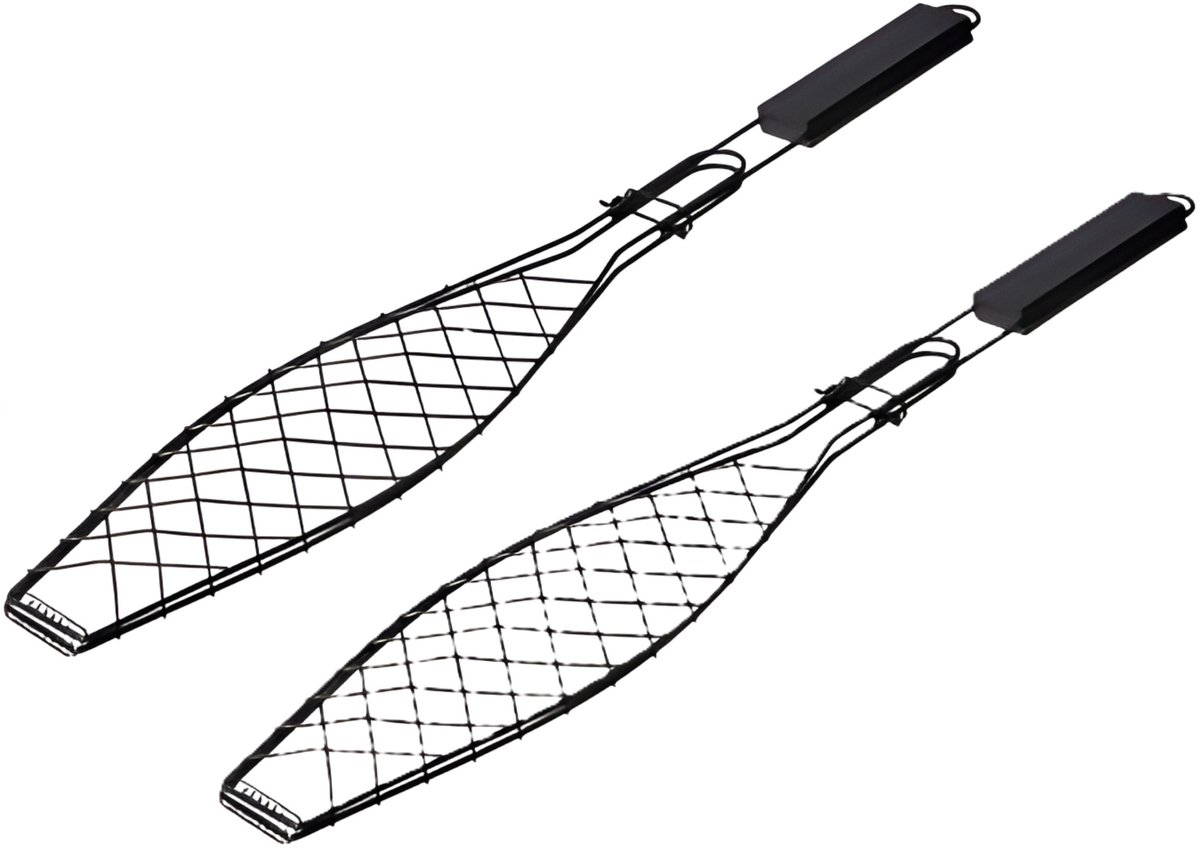 BBQ Collection Visgrill - 2x - 58 x 13 cm - zwart - vis barbecue klem - antiaanbaklaag - veilig grillen - vis klem
