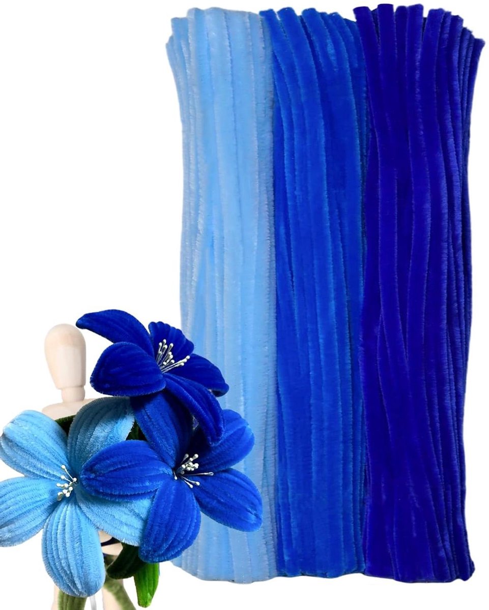 Pijpenreinigers Set - Chenille Stengels - Knutselen en Decoreren - Zachte Levendige Vezels - 300 Stuks - Blauw Trio