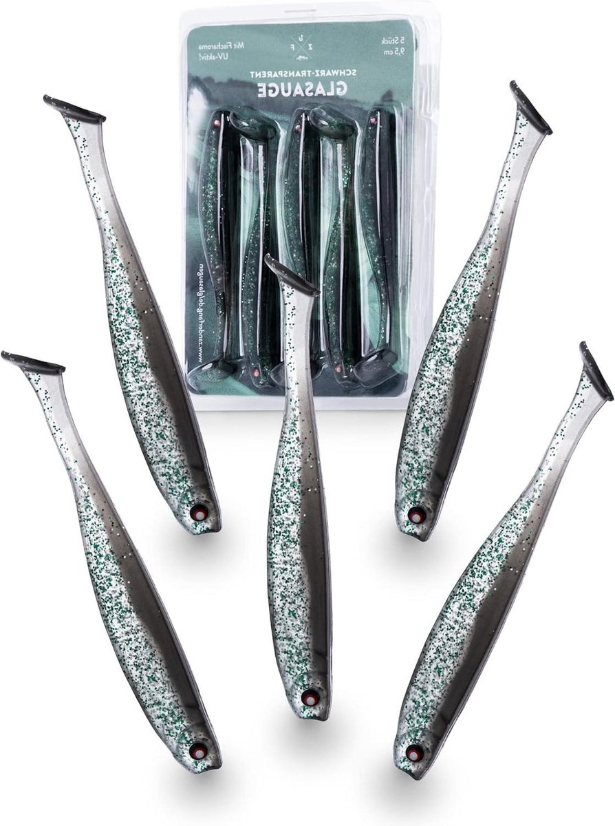 Gummi aasvisjes - Kunstaas set - Vissen op roofvis - Gearomatiseerd met vislokaas - 5 stuks 9.5cm - Zwart