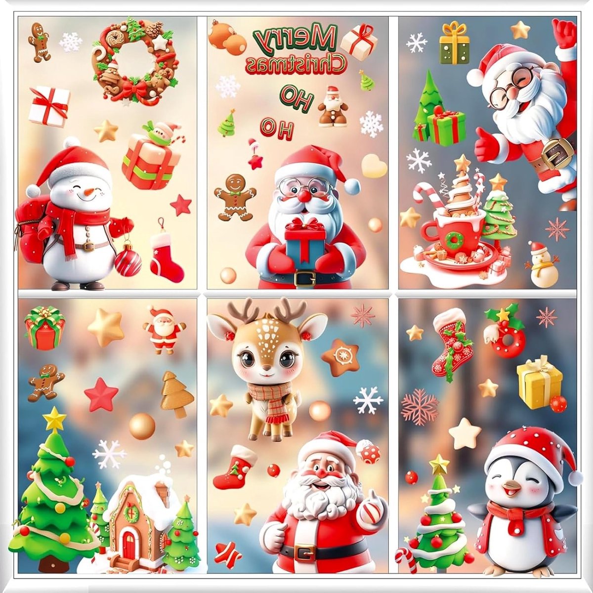 Kerst raamdecoraties met kerstman en eland - 9 vellen voor een feestelijke sfeer