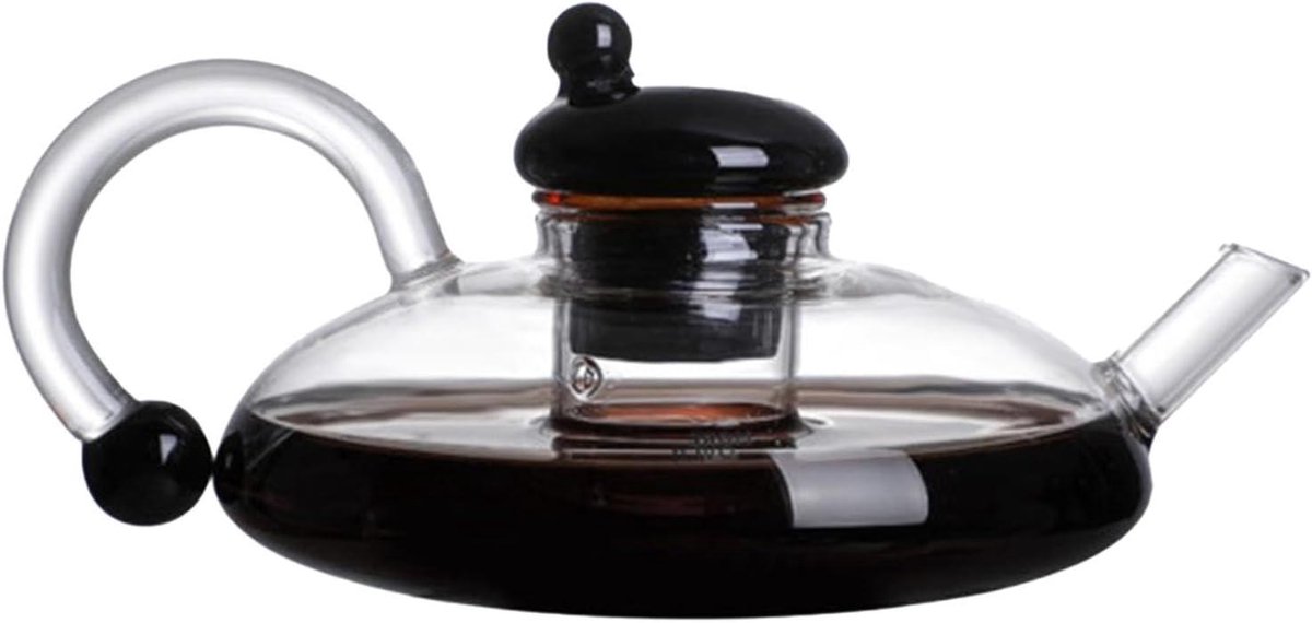Theepot met zeef - Glazen waterkoker - Thee zetten - Met warmhoudfunctie - 1 liter - Zwart