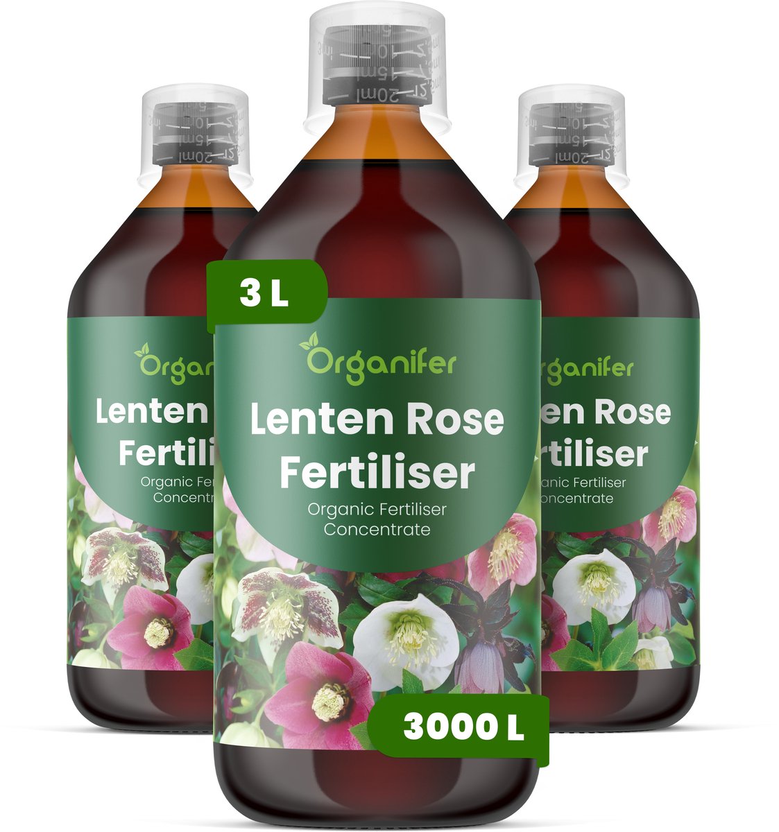 Vloeibare Meststof Voor Lentenroos 3X1 L Voor 3000 L - Npk 3-4-3 - Vroege Bloei - Langere Bloeiduur - Sterk Wortelstelsel - Kleurontwikkeling - Bladstructuur - Wintergroen - Schaduwtuinen - Jaarlijkse Bloei - Organifer
