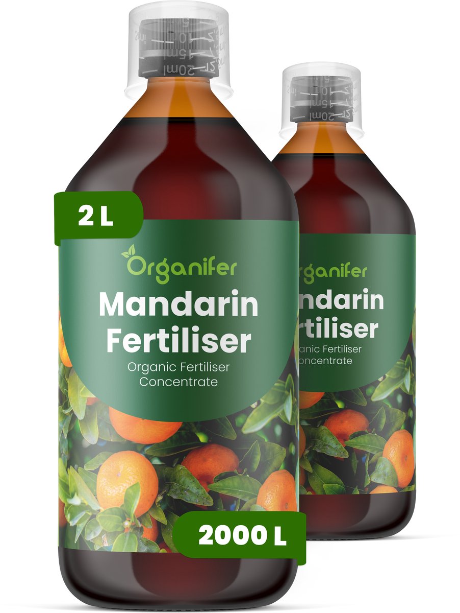 Vloeibare Meststof Voor Mandarijnboom 2X1 L Voor 2000 L - Npk 2-1-8 - Ondersteunt Krachtige Kroonontwikkeling En Evenwichtige Boomgroei - Verbetert De Bloei - Vruchtzetting En De Zoetheid Van Mandarijnen - Organifer