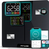 FITAGE LED Weegschaal Personenweegschaal Digitaal - Slimme Weegschaal met 17x Lichaamsanalyse - Weegschalen - FITAGE App