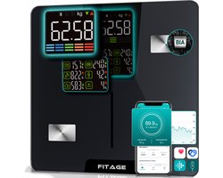 FITAGE LED Weegschaal Personenweegschaal Digitaal - Slimme Weegschaal met 17x Lichaamsanalyse - Weegschalen - FITAGE App