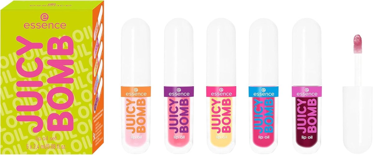 6 x essence Juicy Bomb Lip Oil Set 02 Pout of Paradise – Set van 5 Lip Oils – Tropische Geur – Glanzende & Verzorgde Lippen – 5 × 2.2 ml — cadeau in Cadeau-ideeën - foto 2