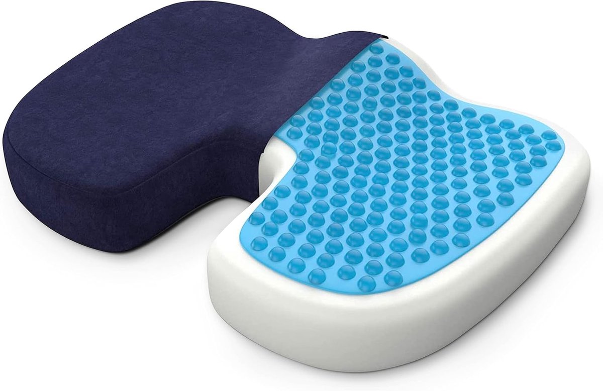 Gelkussen met Gel-laag - Gel Zitkussen - Gelkussen Zitten - Stuitkussen - Wigkussen - Stoelkussen - Orthopedisch - Traagschuim Kussen - 45 x 35 x 7 cm - Standard - Blauw Velours - van Imperatoris