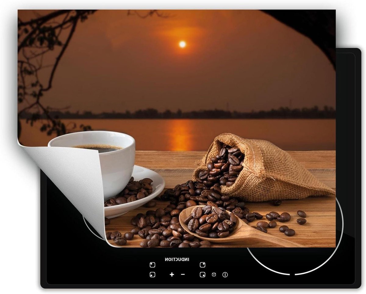 Afdekplaat Inductie - Kookplaat Beschermer - Keuken Werkruimte - Antislip Vinyl - 70x52 cm - Koffie Zonsondergang
