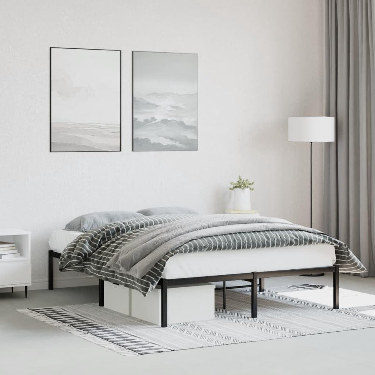 Metalen Bedframe 140x200 cm Zwart – Stalen Bed met Lattenbodem en Onderbed Opbergruimte – Robuust Industrieel Tweepersoons Bed