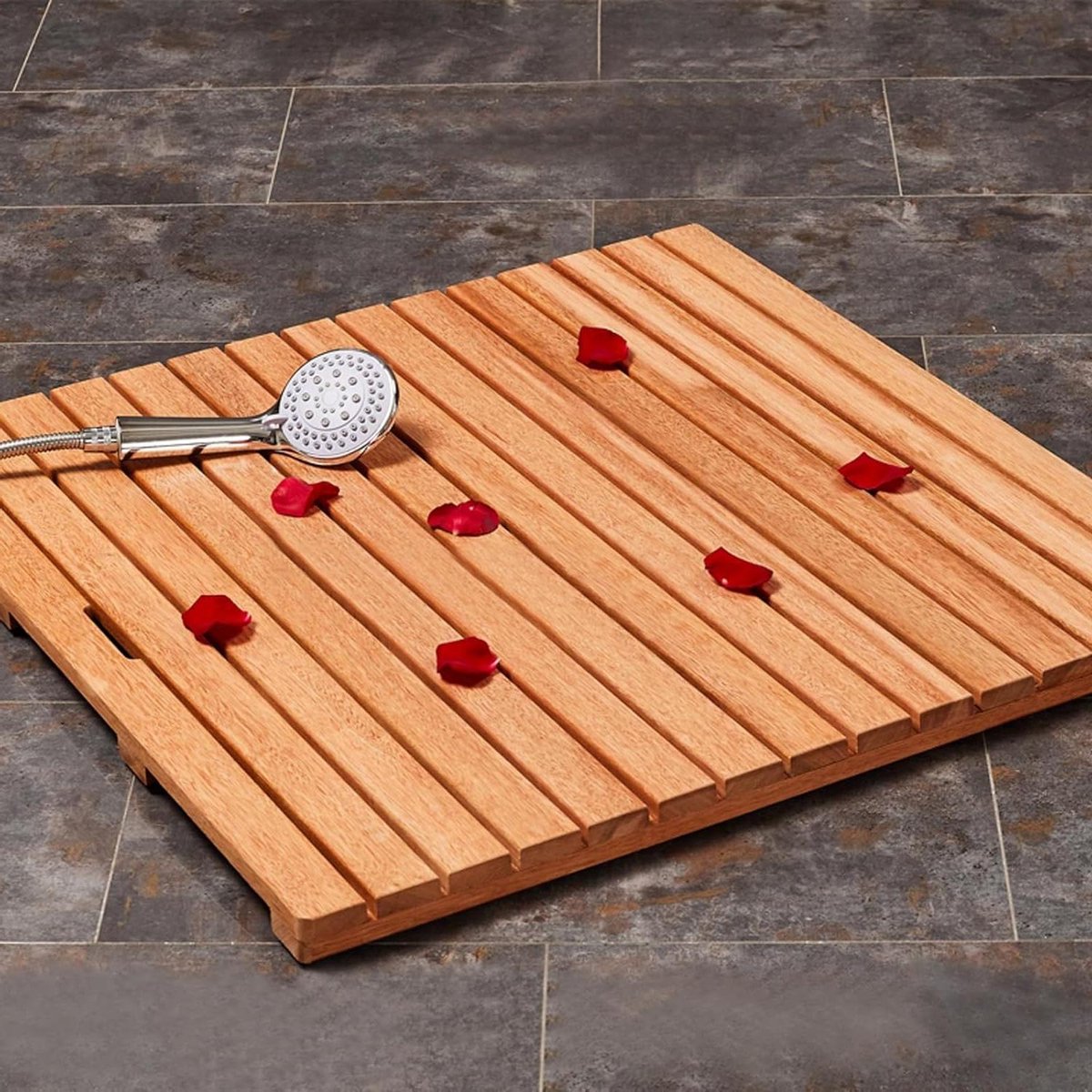 Houten Badmat - Douchemat Bamboe - Badkamer Organisatie - Natuurlijk Massief Hout - 110x60cm - Houtkleur