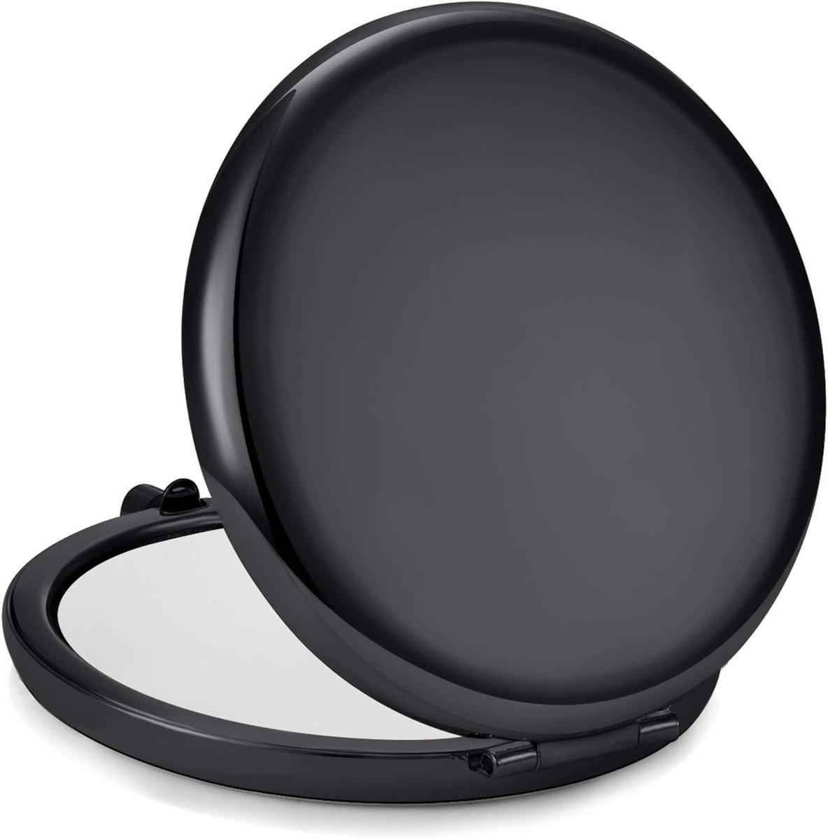 Compacte spiegel - Reisspiegel zakformaat - Make-up bijwerken - Dubbele vergroting - 6.3 cm diameter - Zwart