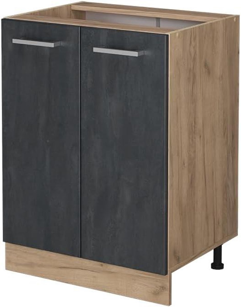 Keukenonderkast - Modulair Meubel - Keuken Indelen - In hoogte verstelbaar - 60 cm breed - Zwart Beton