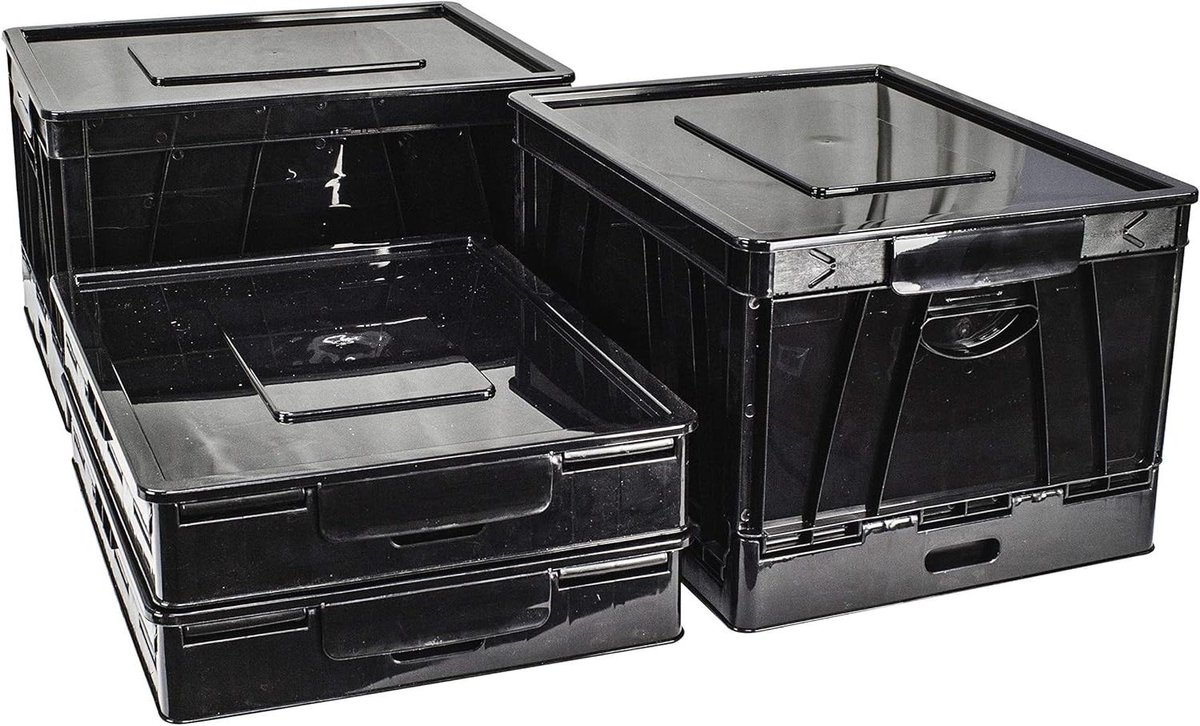 Vouwdozen met deksel - Opbergdozen - Spullen opbergen - Set van 4 - 9.25 Gallon - Zwart