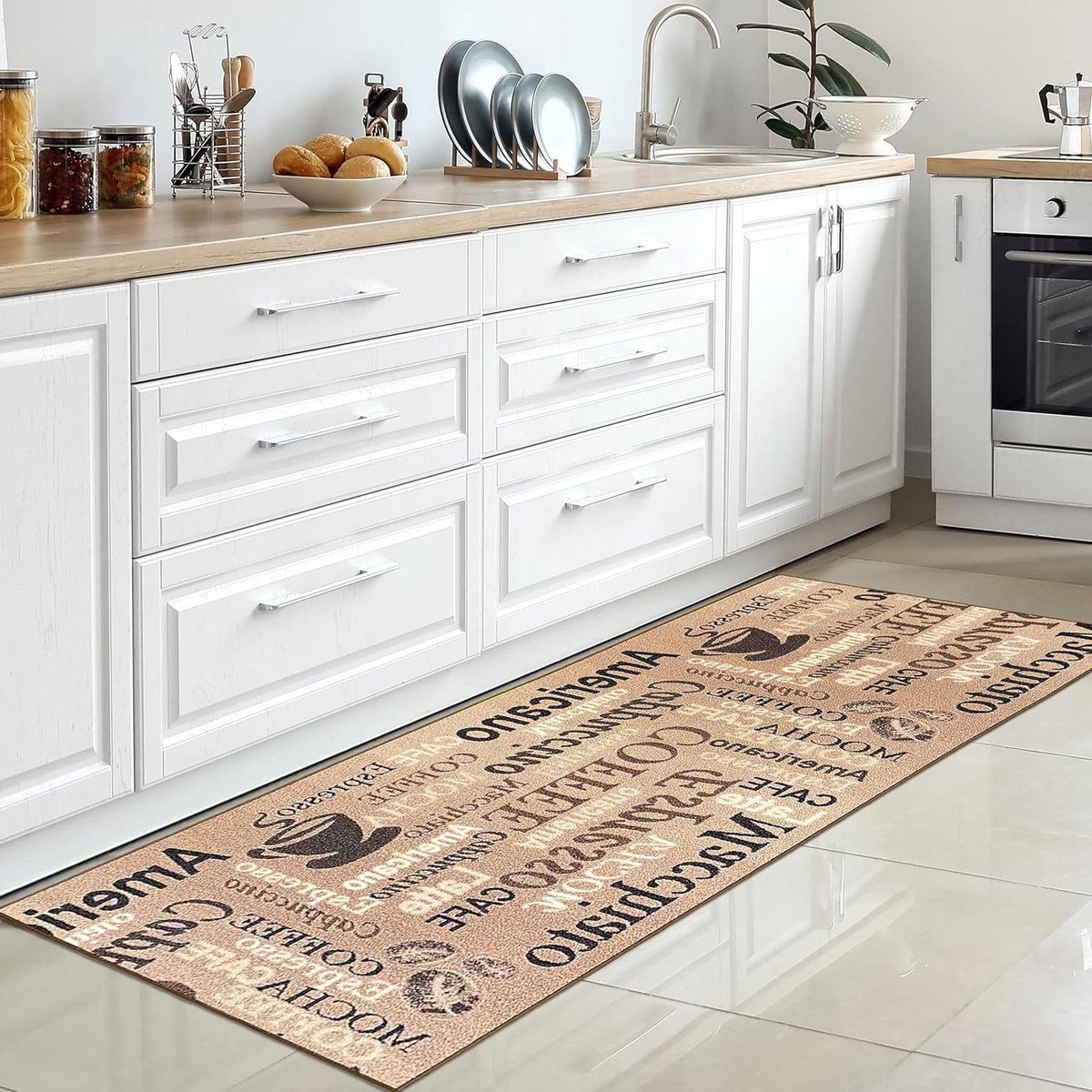 Keuken Runner - Keukenmat - Keuken Decoratie - Antislip Onderkant - 80 x 200 cm - Beige Bruin