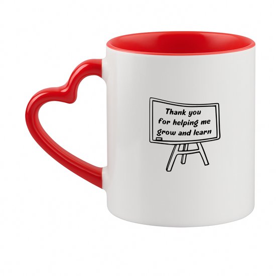 Hacebo® - Thank you for helping me grow koffiebeker met hart oor rood - Leraar - leraar/lerares - thee mok - koffie beker - Afscheidscadeau docent - Bedank cadeau - Meester bedankt - Collega kado - koffiemok - 330 ML